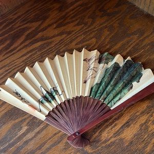 Vintage 1930’s-40’s Hand Painted Locust Wooden Fan. Japan